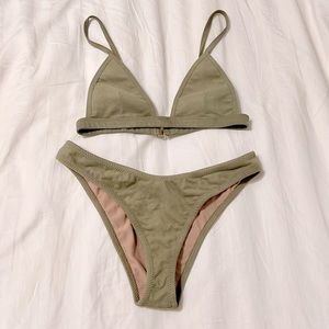Worn once faux suede Montce swim suit. S bottoms xs top